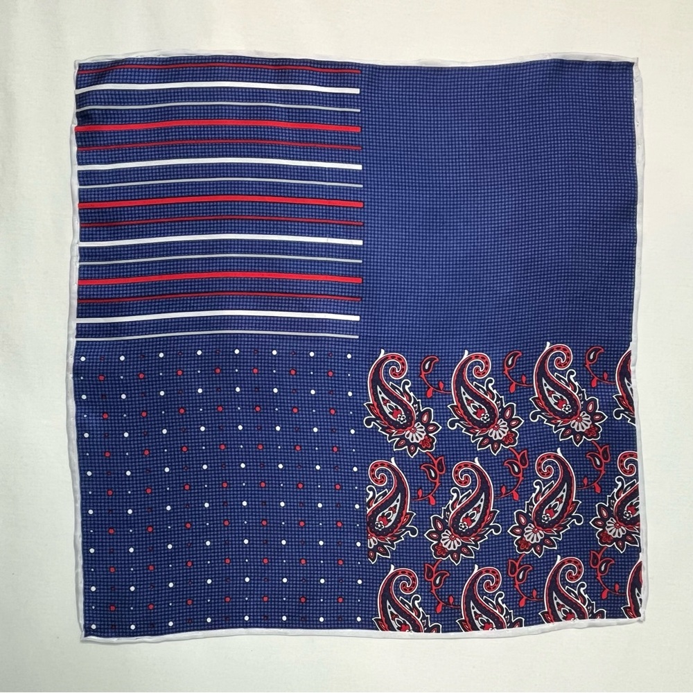 Blue and Red 100% Silk Pocket Square With 4 Different Designs